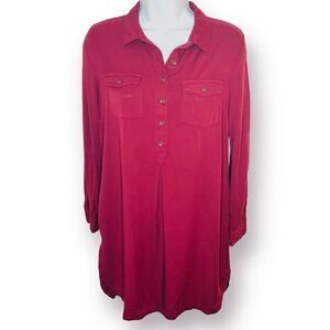 Old Navy Half Button Down Tunic Shirt Dress Pinot Maroon Red S